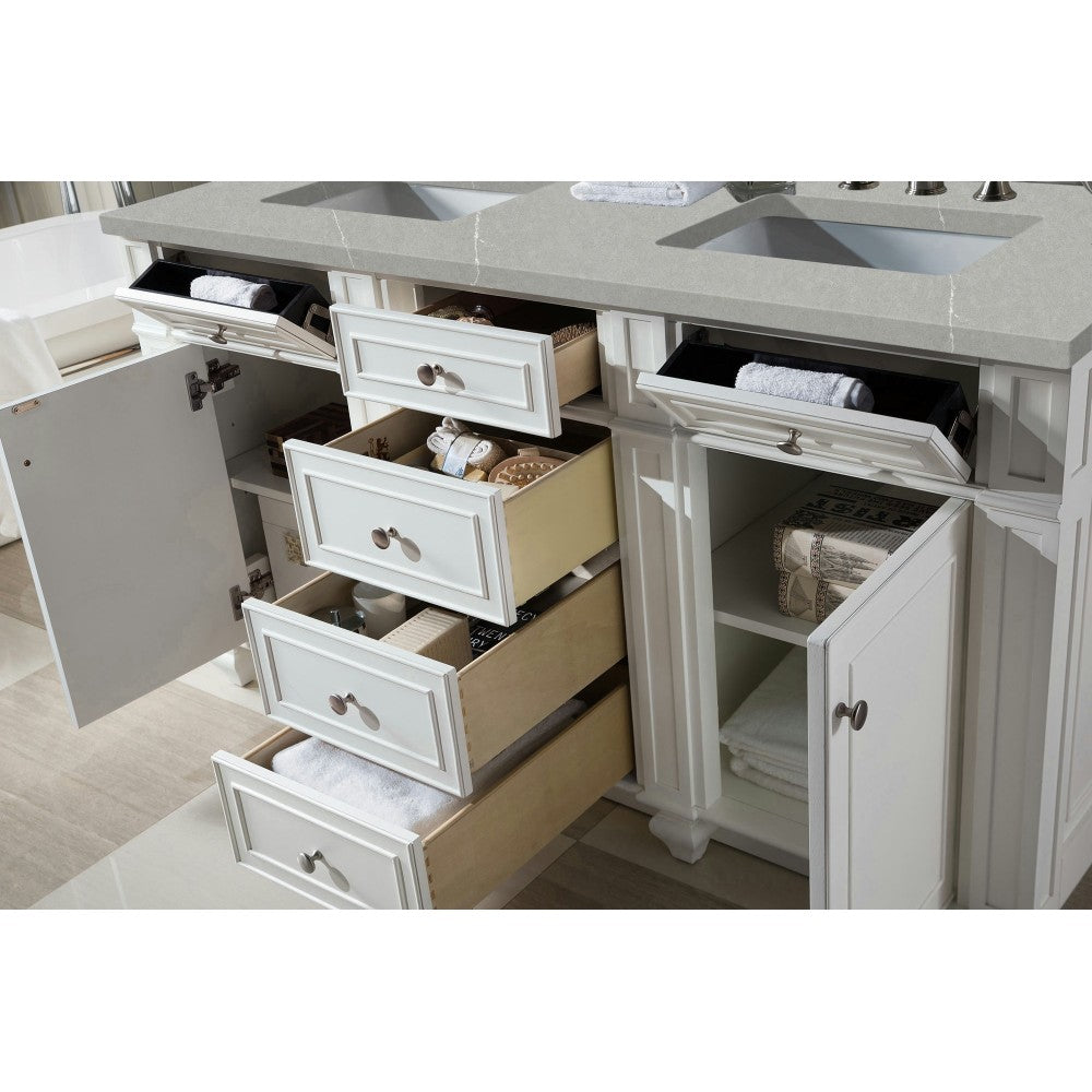 Bristol 60" Double Vanity, Bright White, w/ 3 CM Eternal Serena Quartz Top