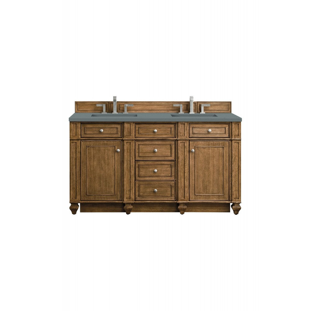 Bristol 60" Double Vanity, Saddle Brown, w/ 3 CM Cala Blue Quartz Top
