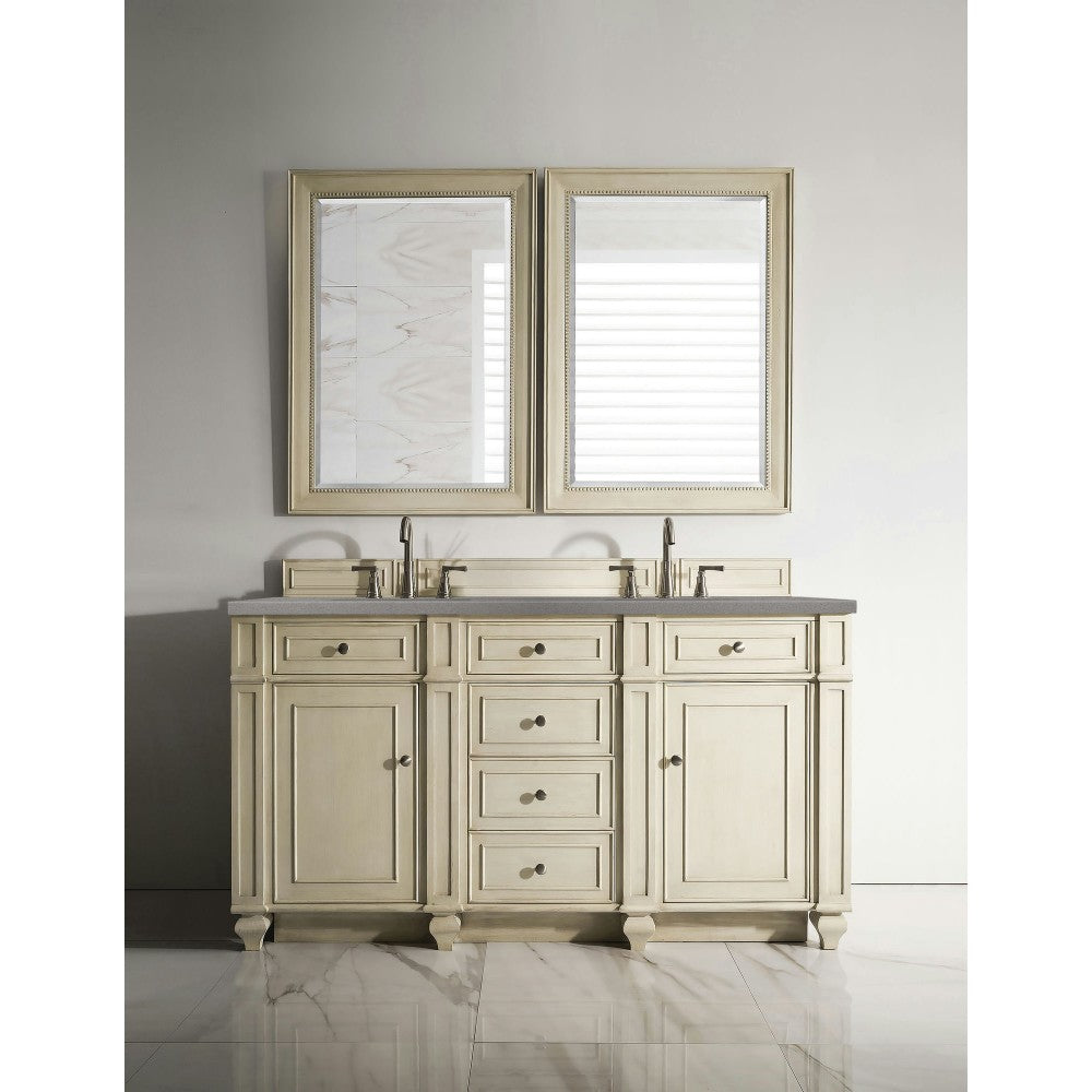 Bristol 60" Double Vanity, Vintage Vanilla, w/ 3 CM Gray Expo Quartz Top