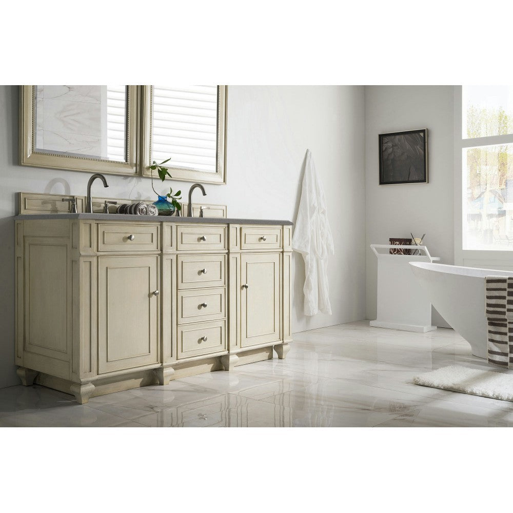 Bristol 60" Double Vanity, Vintage Vanilla, w/ 3 CM Gray Expo Quartz Top
