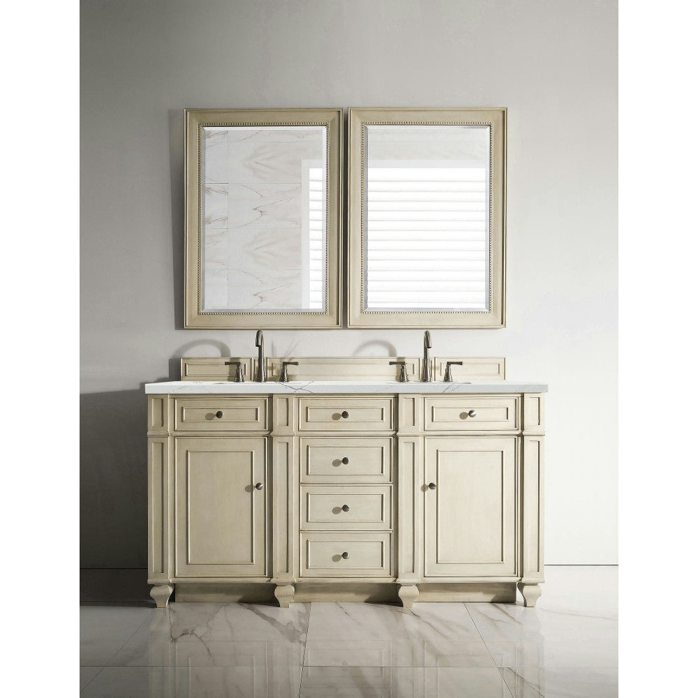 Bristol 60" Double Vanity, Vintage Vanilla, w/ 3 CM Ethereal Noctis Quartz Top