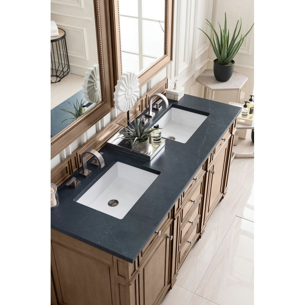 Bristol 60" Double Vanity Walnut w/3 CM Charcoal Soapstone Quartz Top