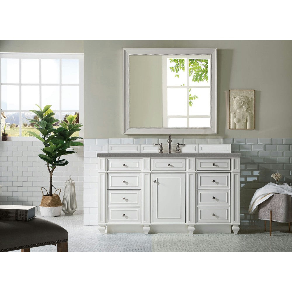 Bristol 60" Single Vanity, Bright White, w/ 3 CM Gray Expo Quartz Top