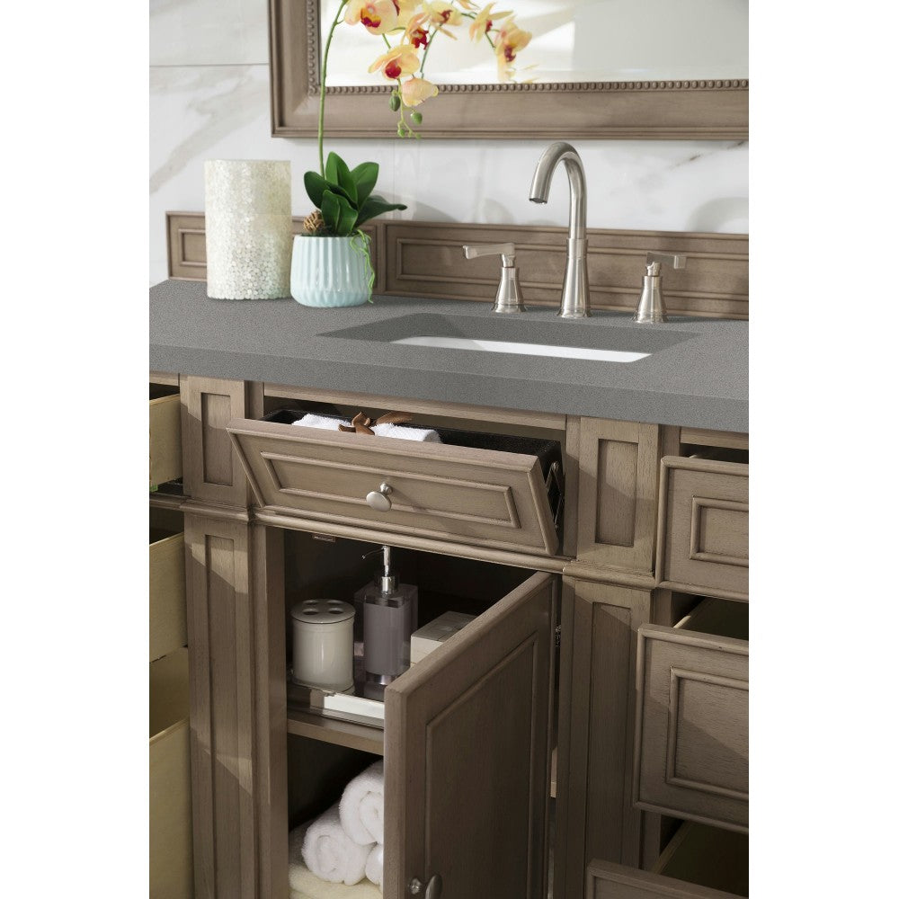 Bristol 60" Single Vanity, Whitewashed Walnut, w/ 3 CM Gray Expo Quartz Top
