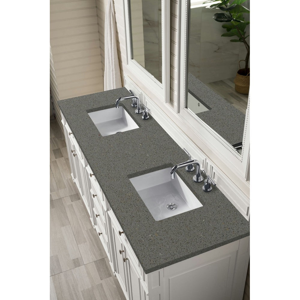 Bristol 72" Double Vanity, Bright White, w/ 3 CM Gray Expo Quartz Top
