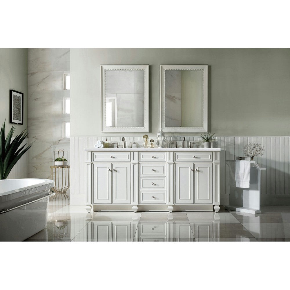 Bristol 72" Double Vanity, Bright White, w/ 3 CM Arctic Fall Solid Surface Top