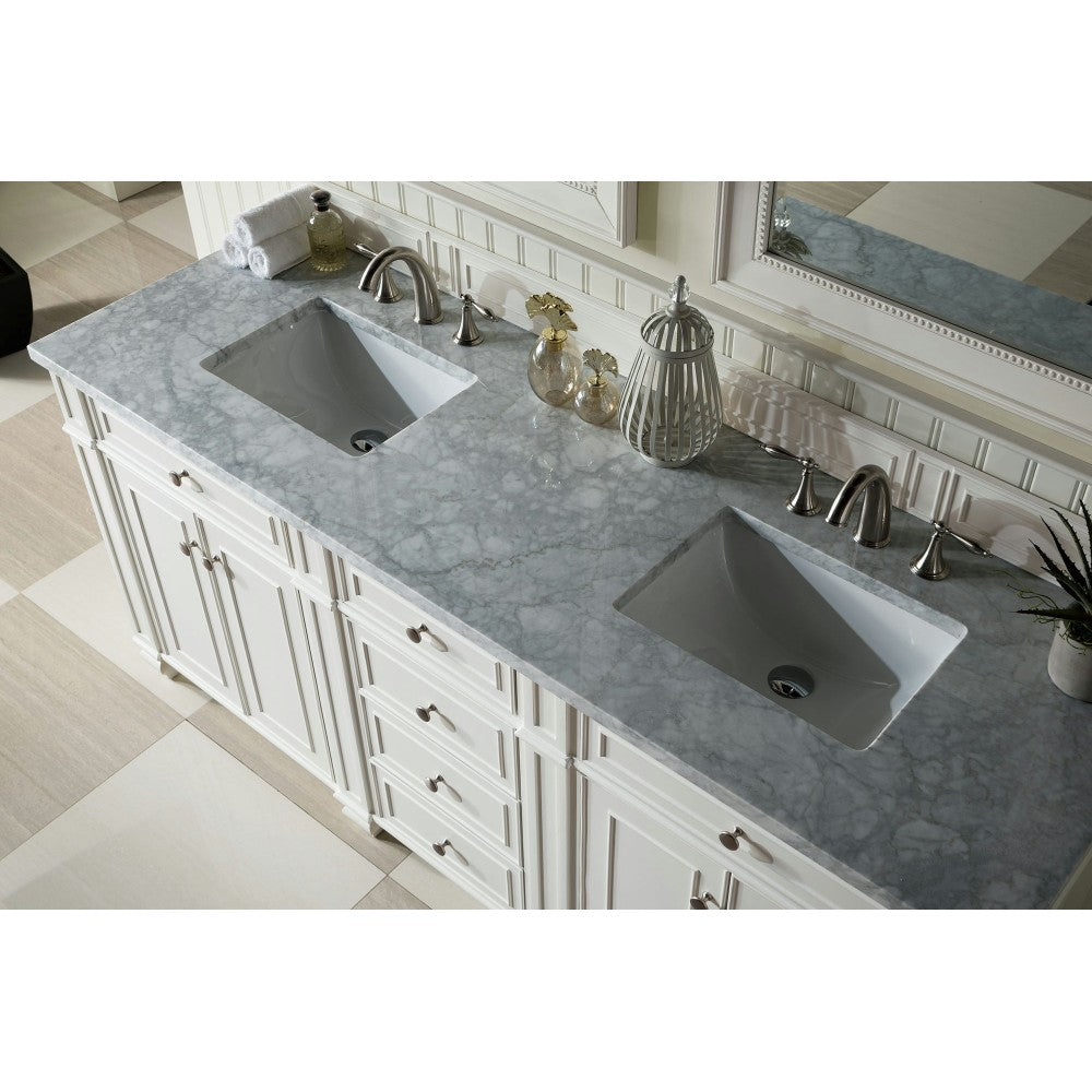 Bristol 72" Double Vanity, Bright White, w/ 3 CM Carrara Marble Top