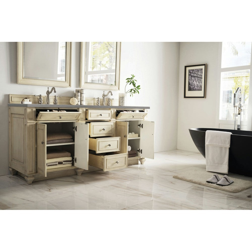 Bristol 72" Double Vanity, Vintage Vanilla, w/ 3 CM Gray Expo Quartz Top