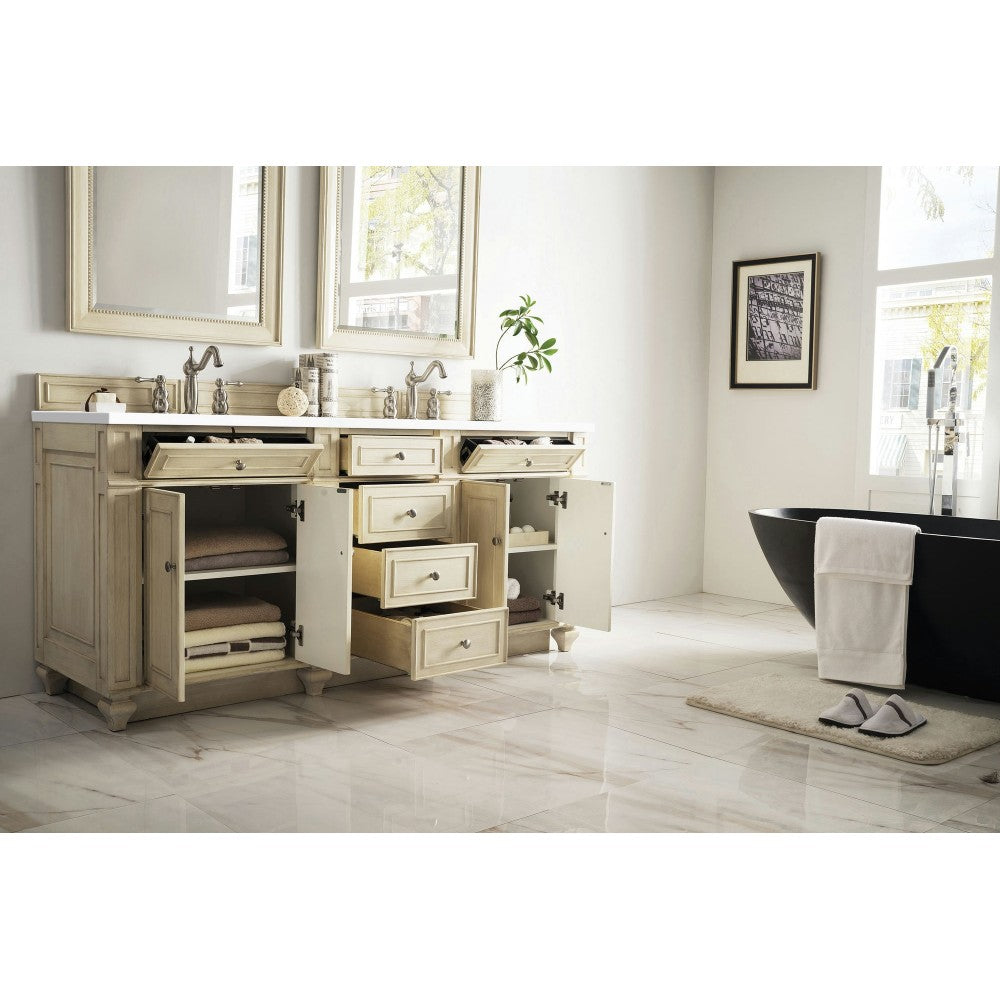 Bristol 72" Double Vanity, Vintage Vanilla, w/ 3 CM Classic White Quartz Top