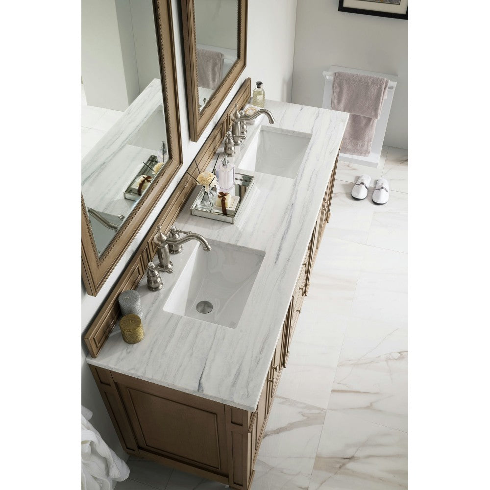 Bristol 72" Double Vanity Walnut w/3 CM Arctic Fall Solid Surface Top