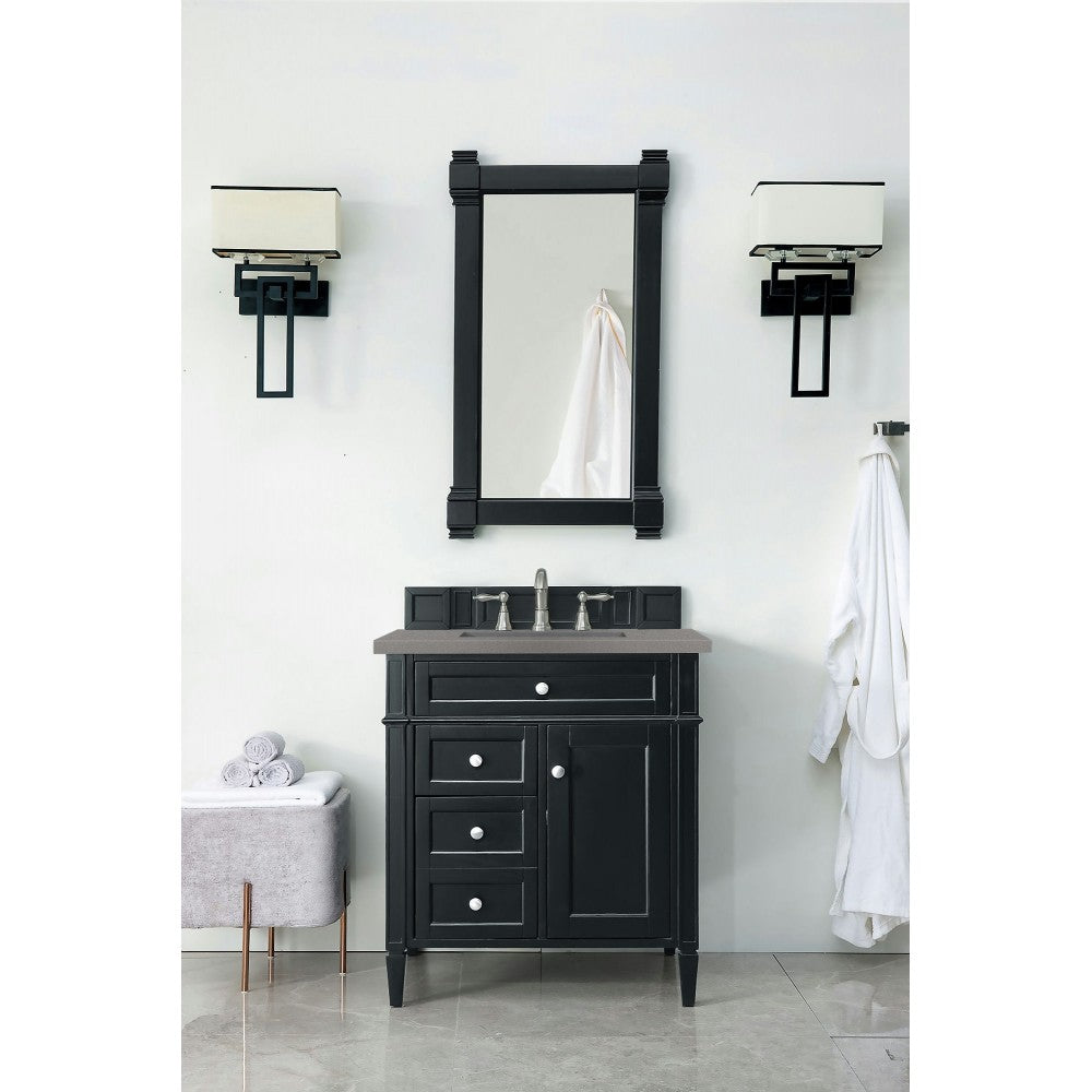 Brittany 30" Single Vanity, Black Onyx, w/ 3 CM Gray Expo Quartz Top