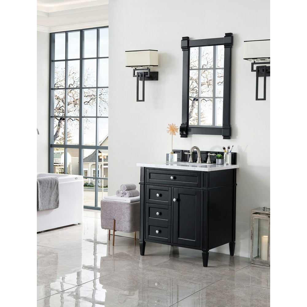 Brittany 30" Single Vanity, Black Onyx w/ 3 CM Carrara Marble Top