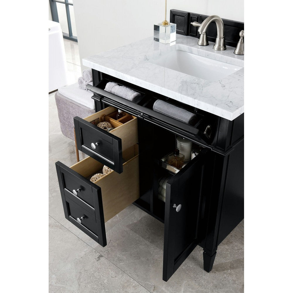 Brittany 30" Single Vanity, Black Onyx w/ 3 CM Carrara Marble Top