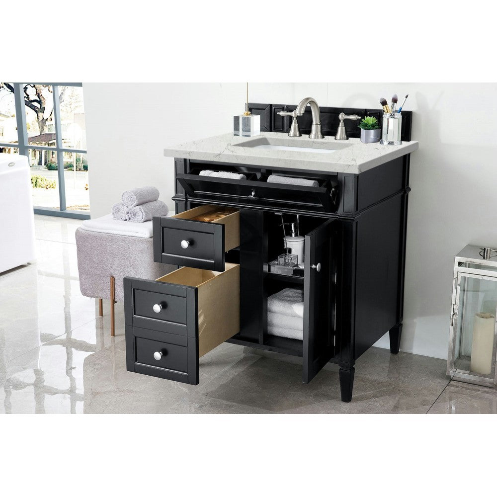 Brittany 30" Single Vanity, Black Onyx, w/ 3 CM Eternal Jasmine Pearl Quartz Top