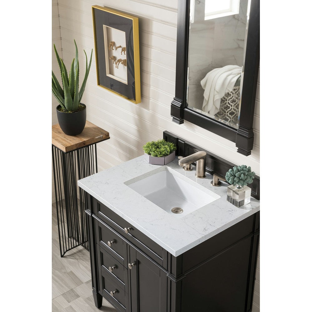 Brittany 30" Single Vanity, Black Onyx, w/ 3 CM Eternal Jasmine Pearl Quartz Top