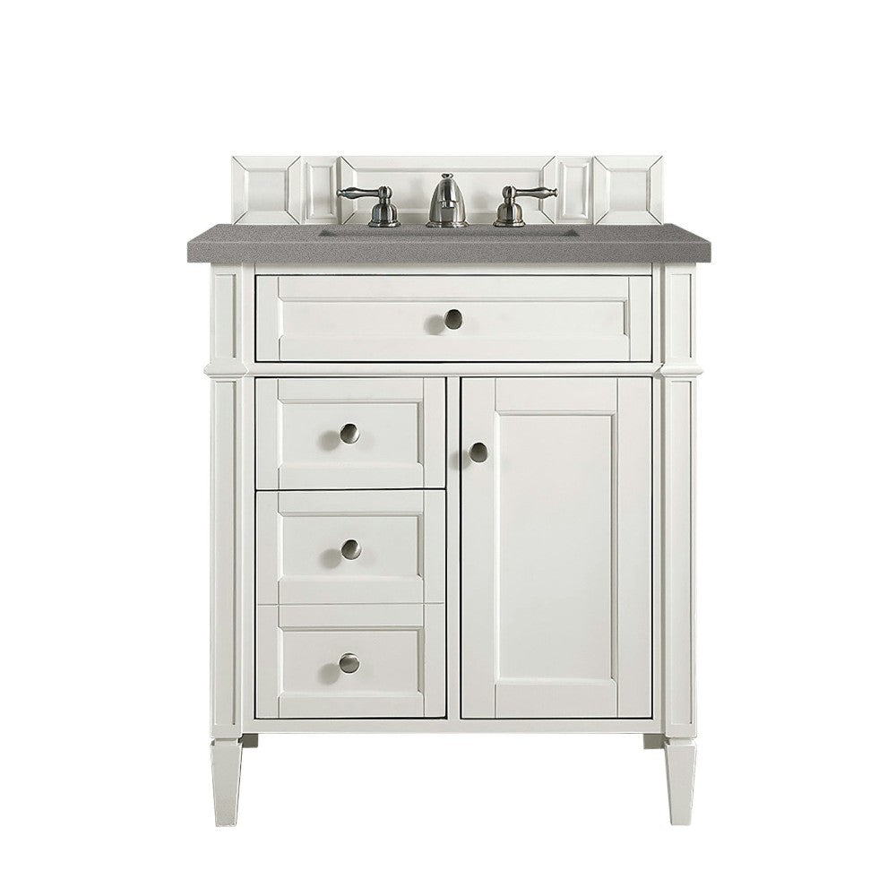 Brittany 30" Single Vanity, Bright White, w/ 3 CM Gray Expo Quartz Top