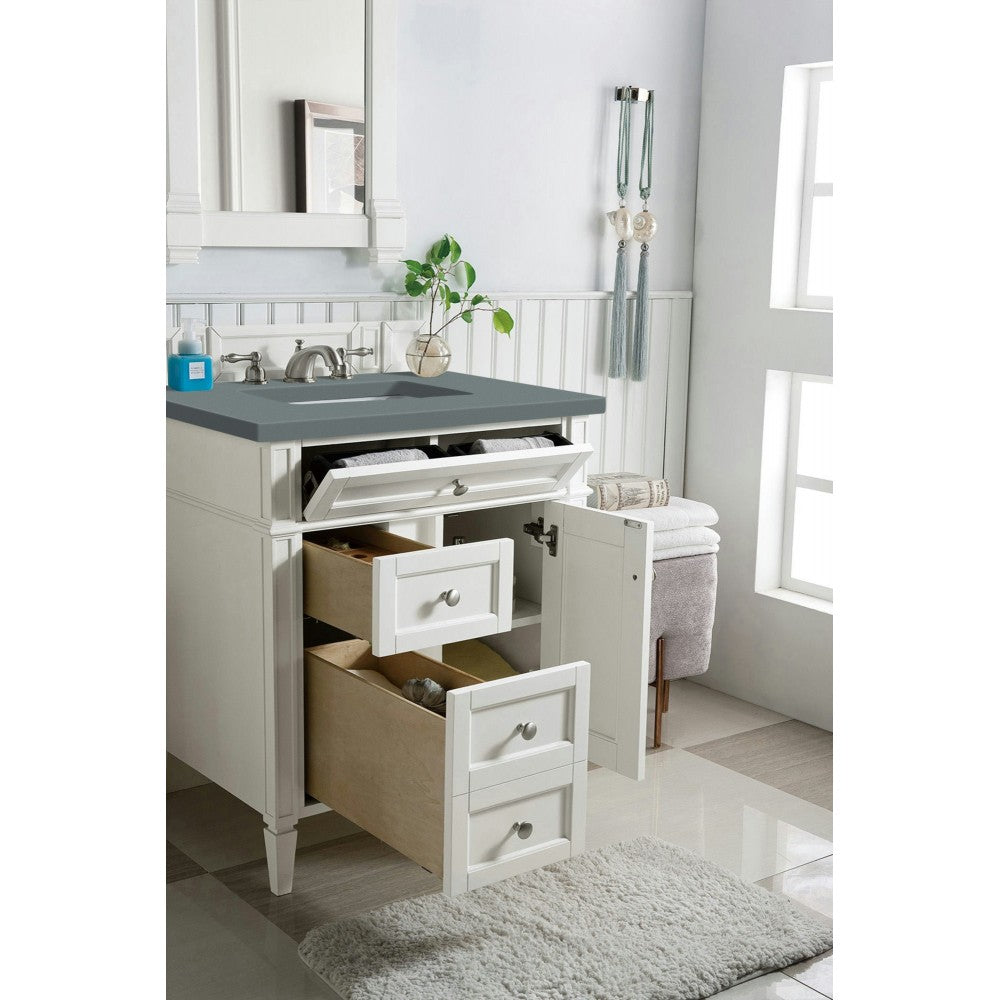 Brittany 30" Single Vanity, Bright White, w/ 3 CM Cala Blue Quartz Top