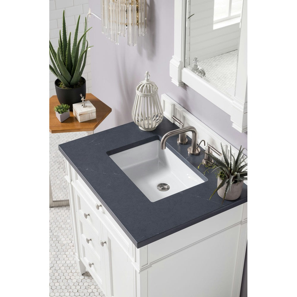 Brittany 30" Single Vanity, Bright White, w/ 3 CM Charcoal Soapstone Quartz Top