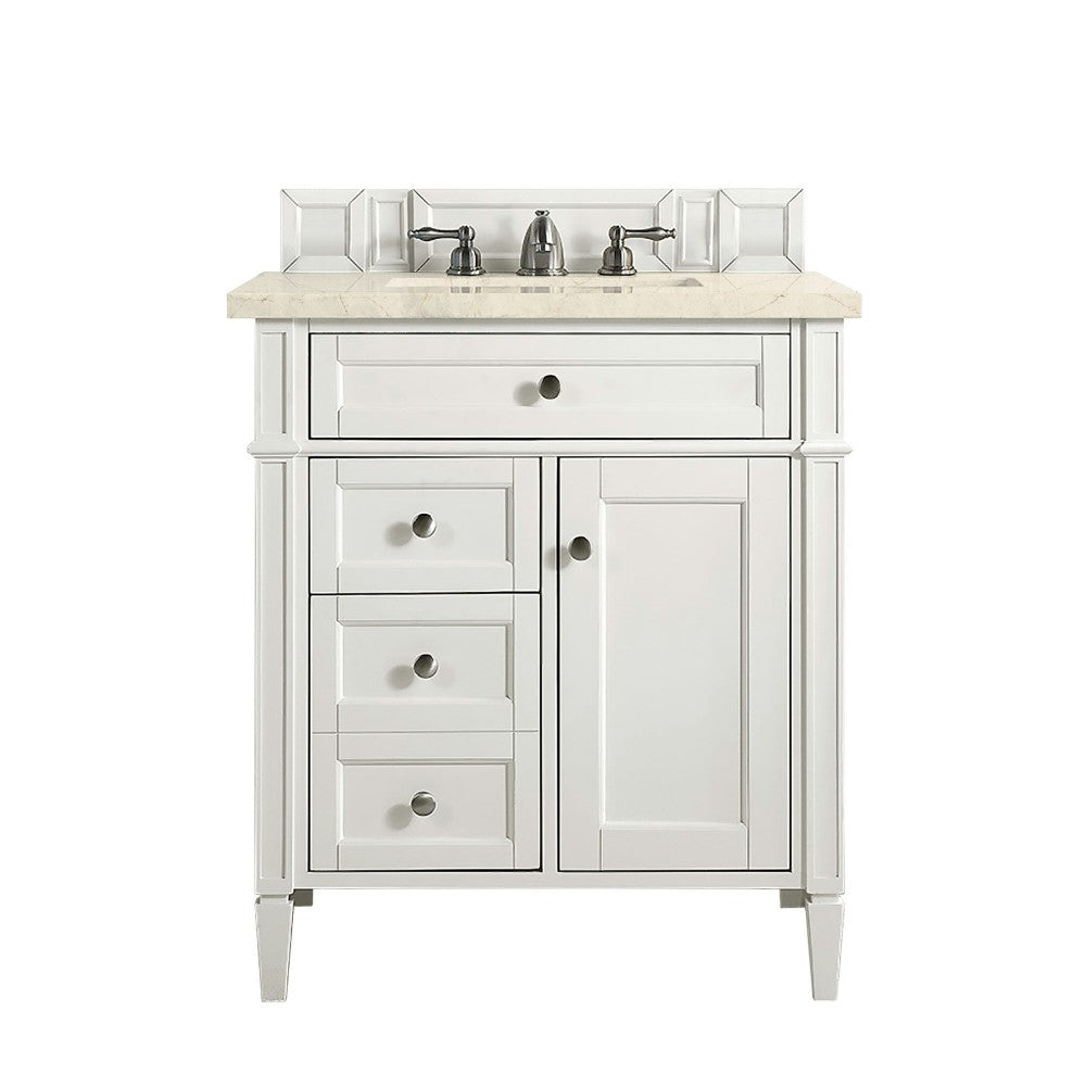 Brittany 30" Single Vanity, Bright White, w/ 3 CM Eternal Marfil Quartz Top