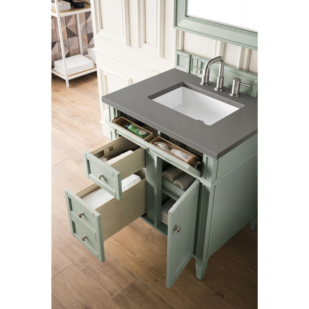 Brittany 30" Single Vanity, Sage Green, w/ 3 CM Gray Expo Quartz Top