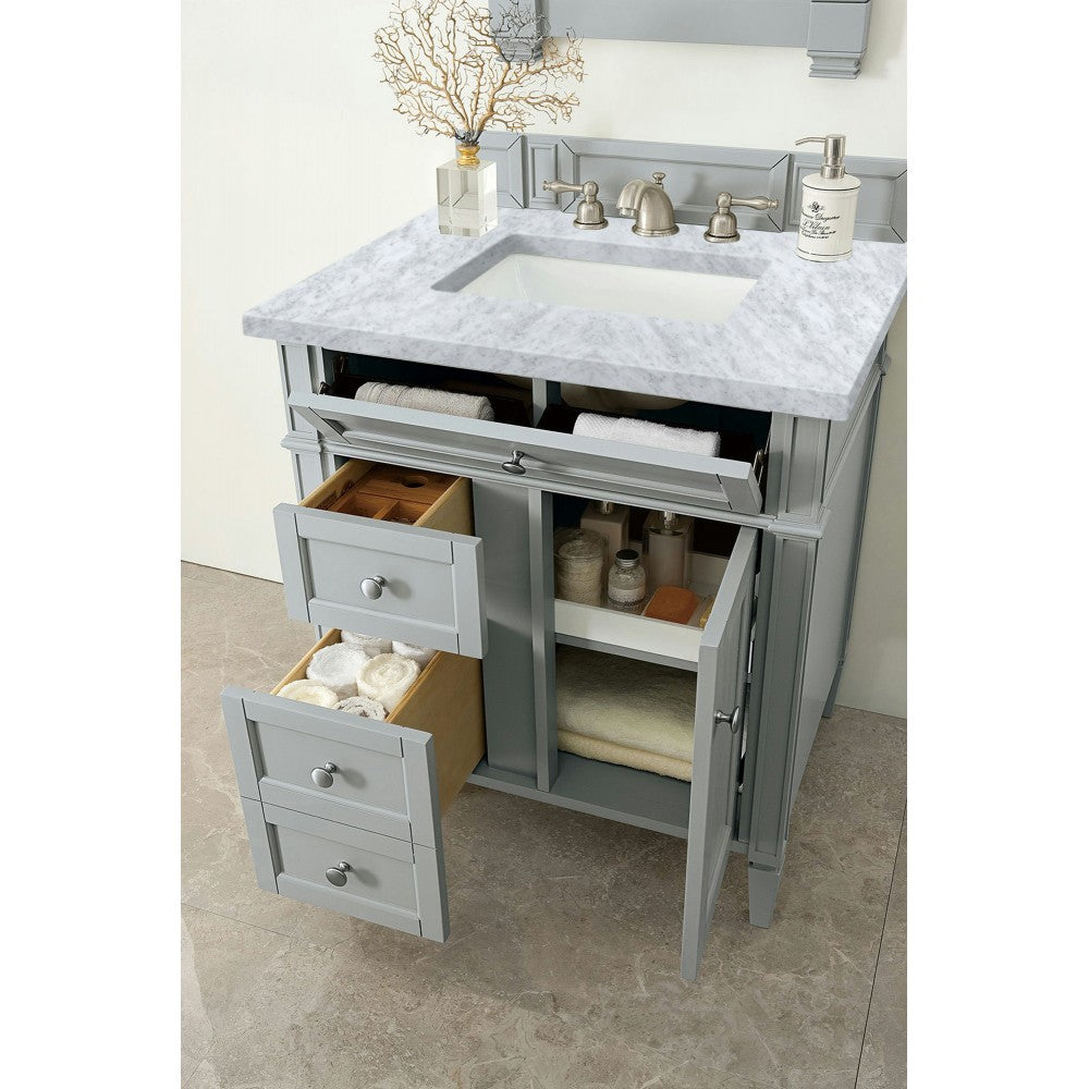 Brittany 30" Single Vanity, Urban Gray w/ 3 CM Carrara Marble Top