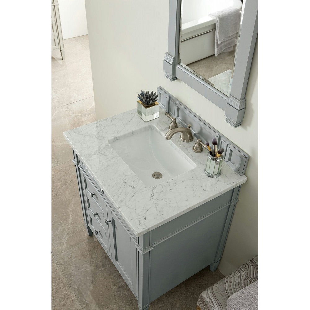 Brittany 30" Single Vanity, Urban Gray w/ 3 CM Carrara Marble Top