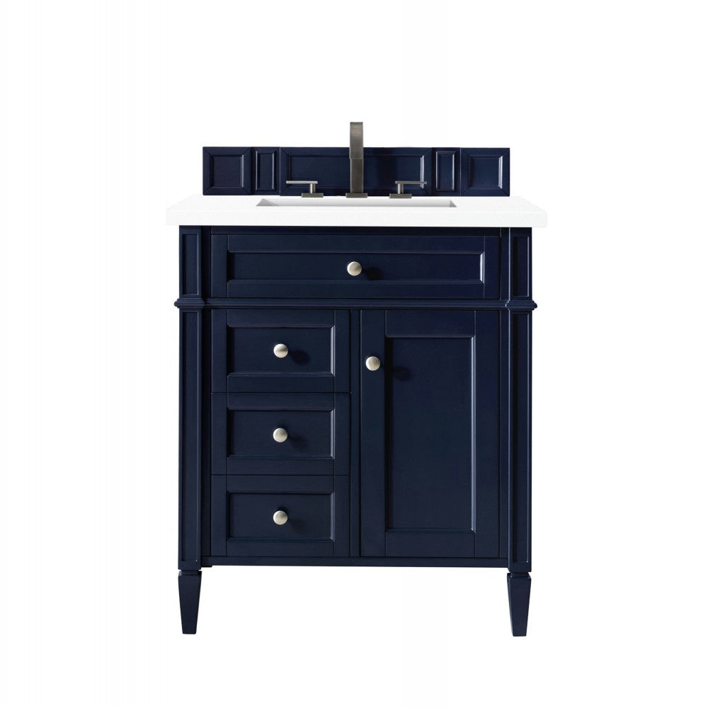 Brittany 30" Single Vanity, Victory Blue w/ 3 CM Classic White Quartz Top