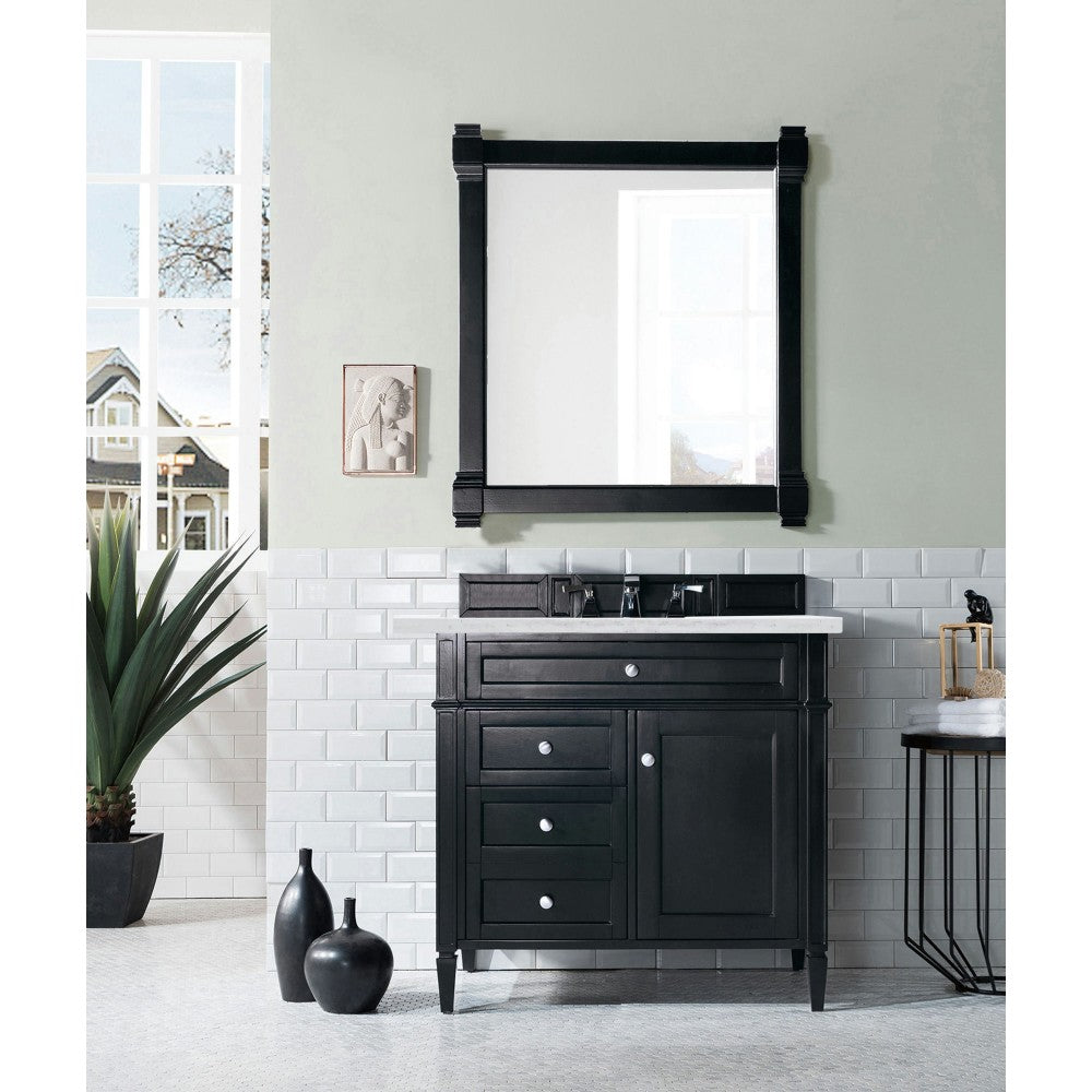 Brittany 36" Black Onyx Single Vanity w/ 3 CM Arctic Fall Solid Surface Top