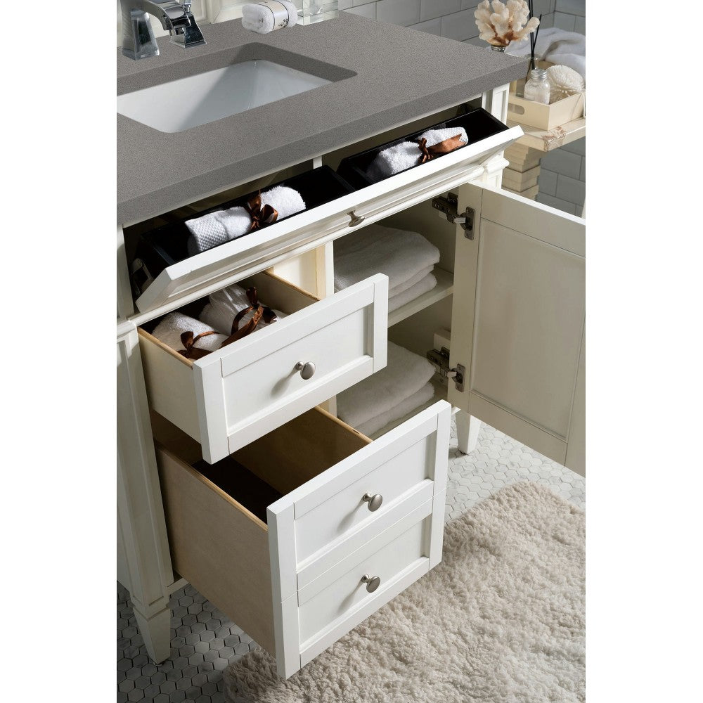Brittany 36" Bright White Single Vanity w/ 3 CM Gray Expo Quartz Top