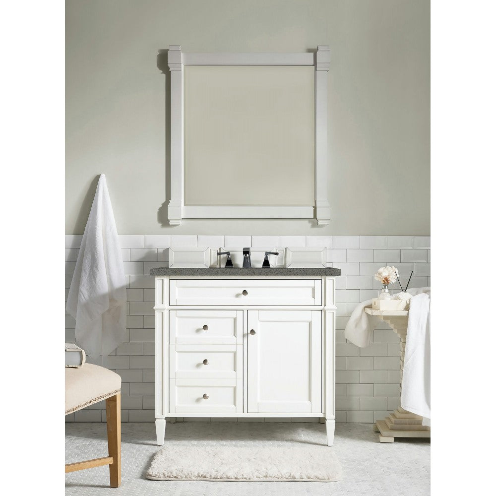Brittany 36" Bright White Single Vanity w/ 3 CM Gray Expo Quartz Top