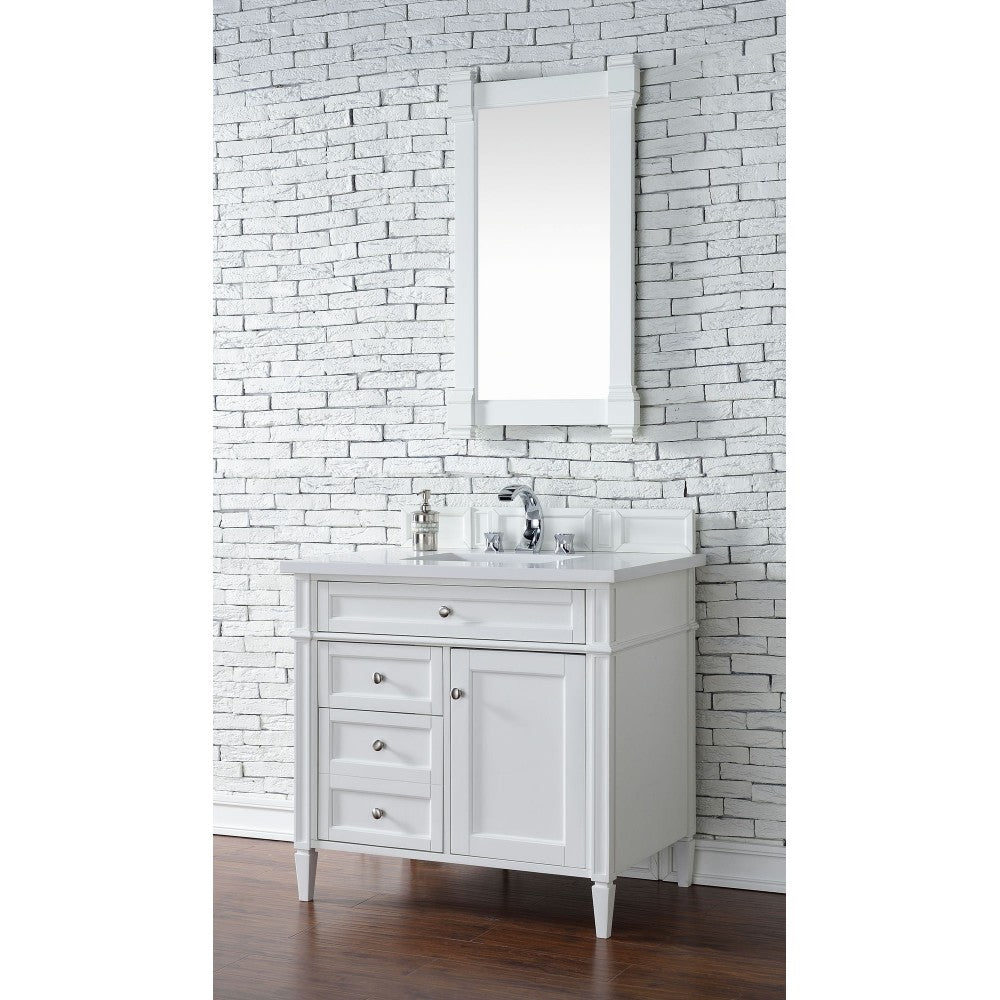 Brittany 36" Bright White Single Vanity w/ 3 CM Classic White Quartz Top