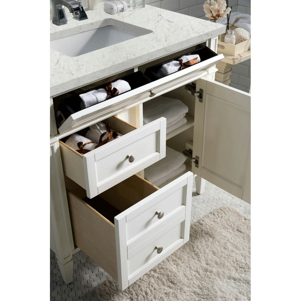 Brittany 36" Bright White Single Vanity w/ 3 CM Eternal Jasmine Pearl Quartz Top