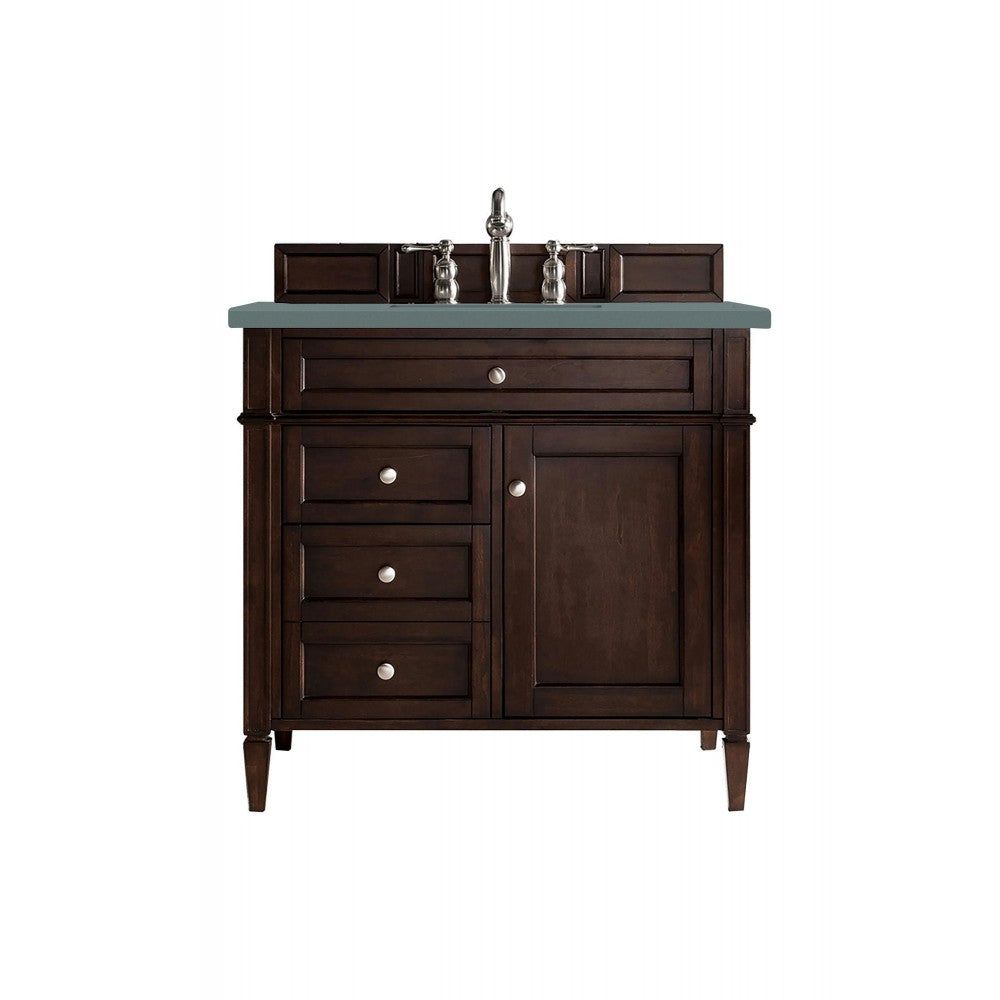 Brittany 36" Burnished Mahogany Single Vanity w/ 3 CM Cala Blue Quartz Top