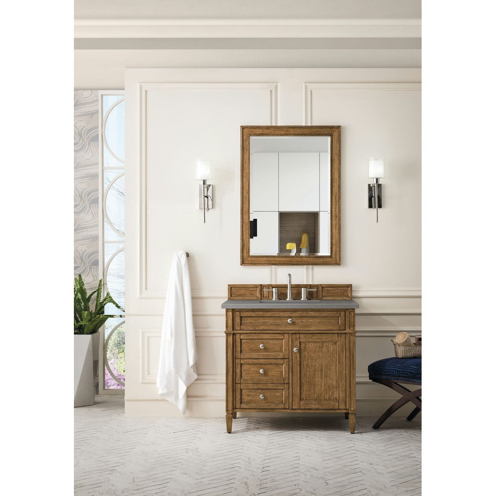 Brittany 36" Saddle Brown Single Vanity w/ 3 CM Gray Expo Quartz Top