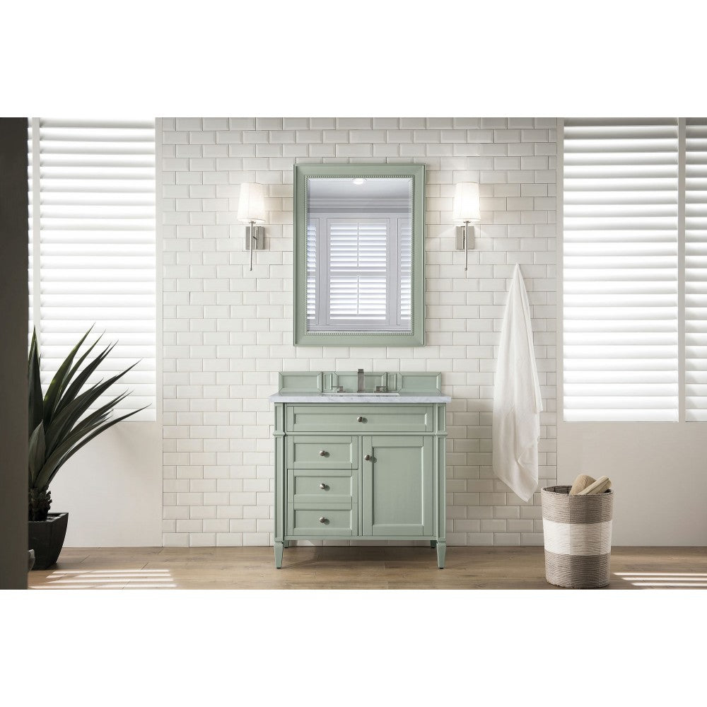 Brittany 36" Sage Green Single Vanity w/ 3 CM Eternal Jasmine Pearl Quartz Top