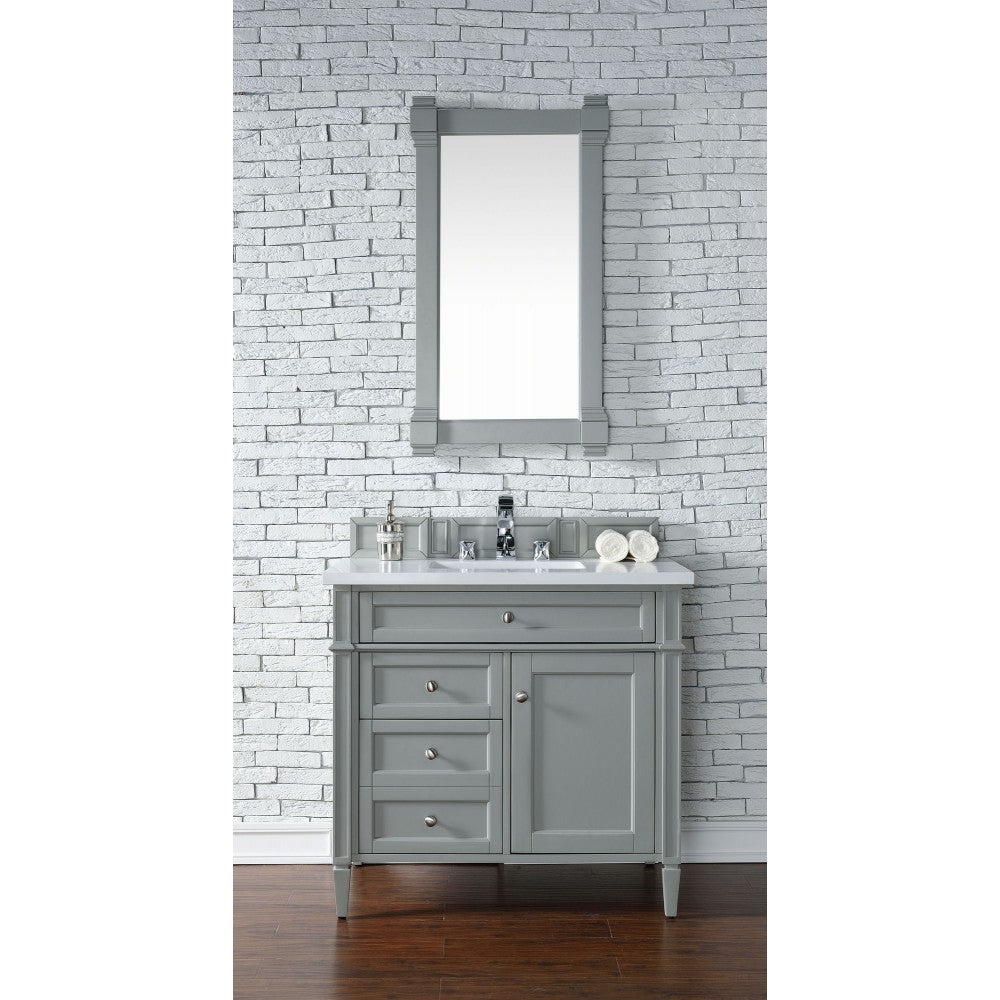 Brittany 36" Urban Gray Single Vanity w/ 3 CM Classic White Quartz Top