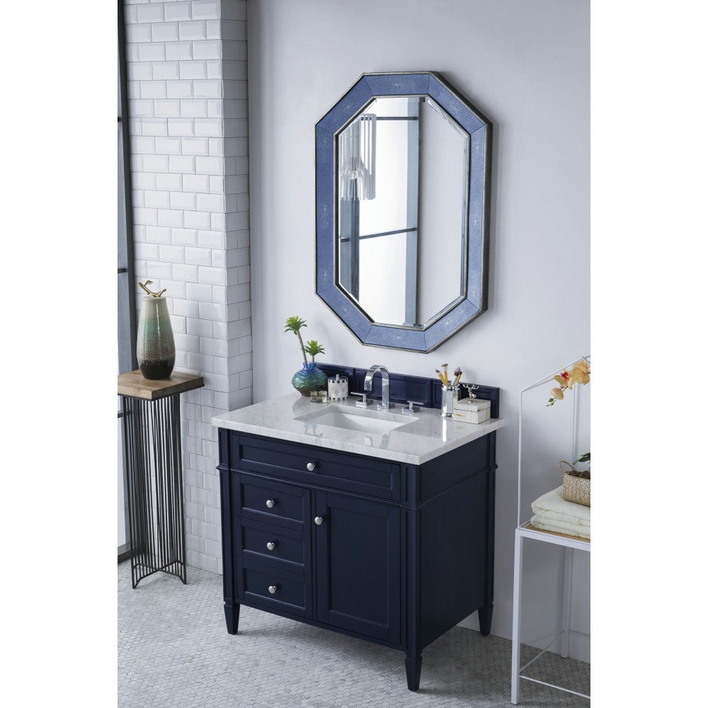Brittany 36" Victory Blue Single Vanity w/ 3 CM Carrara Marble Top