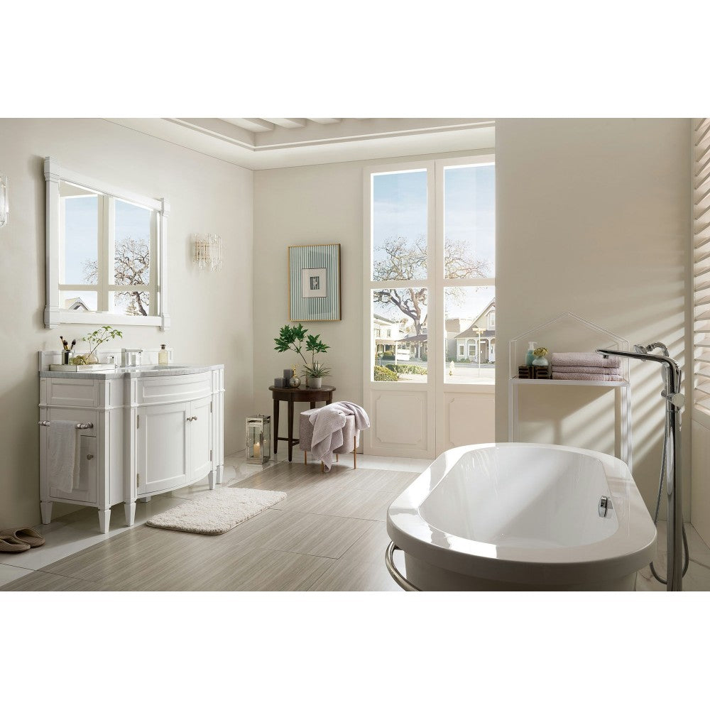 Brittany 46" Single Vanity, Bright White w/ 3 CM Carrara Marble Top