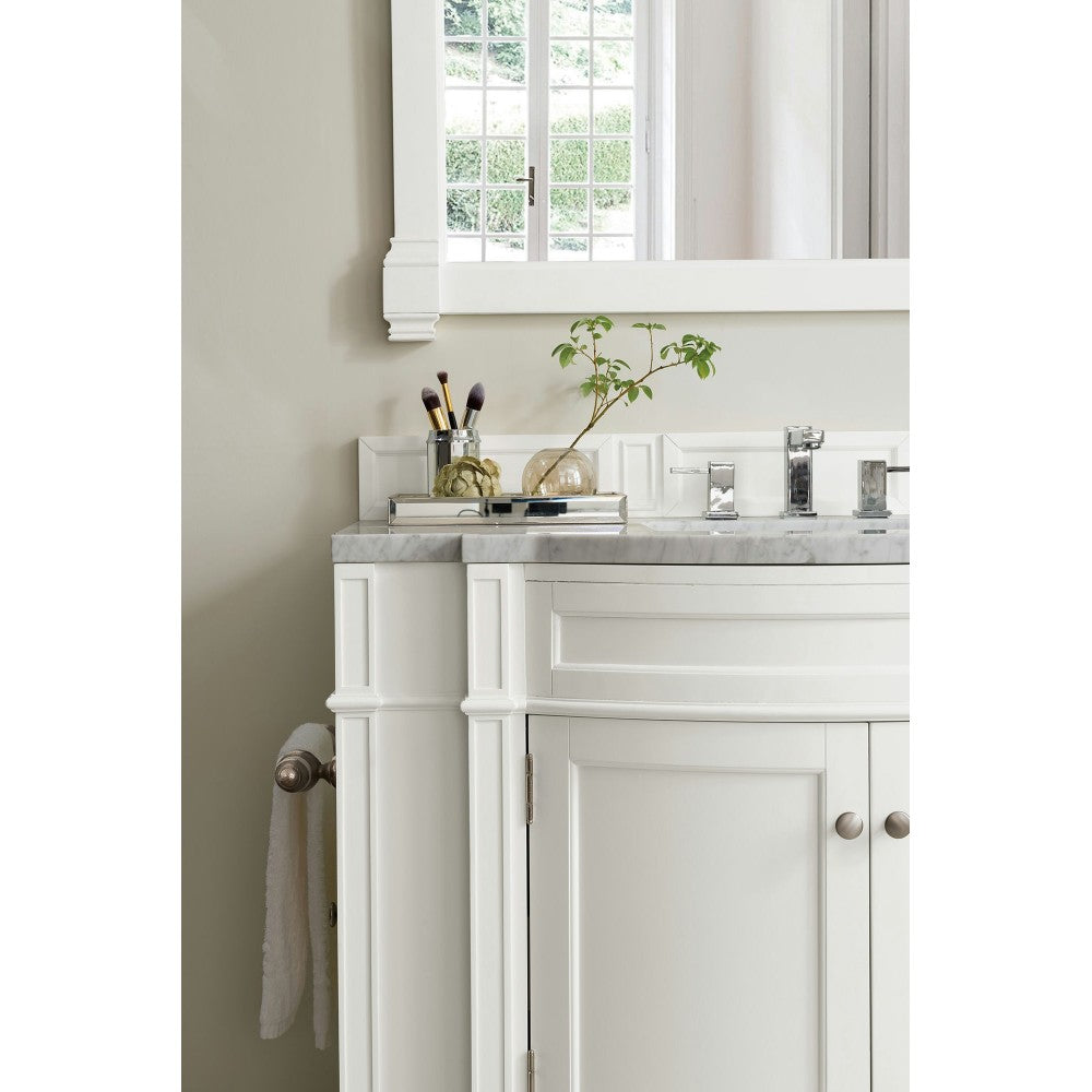 Brittany 46" Single Vanity, Bright White w/ 3 CM Carrara Marble Top