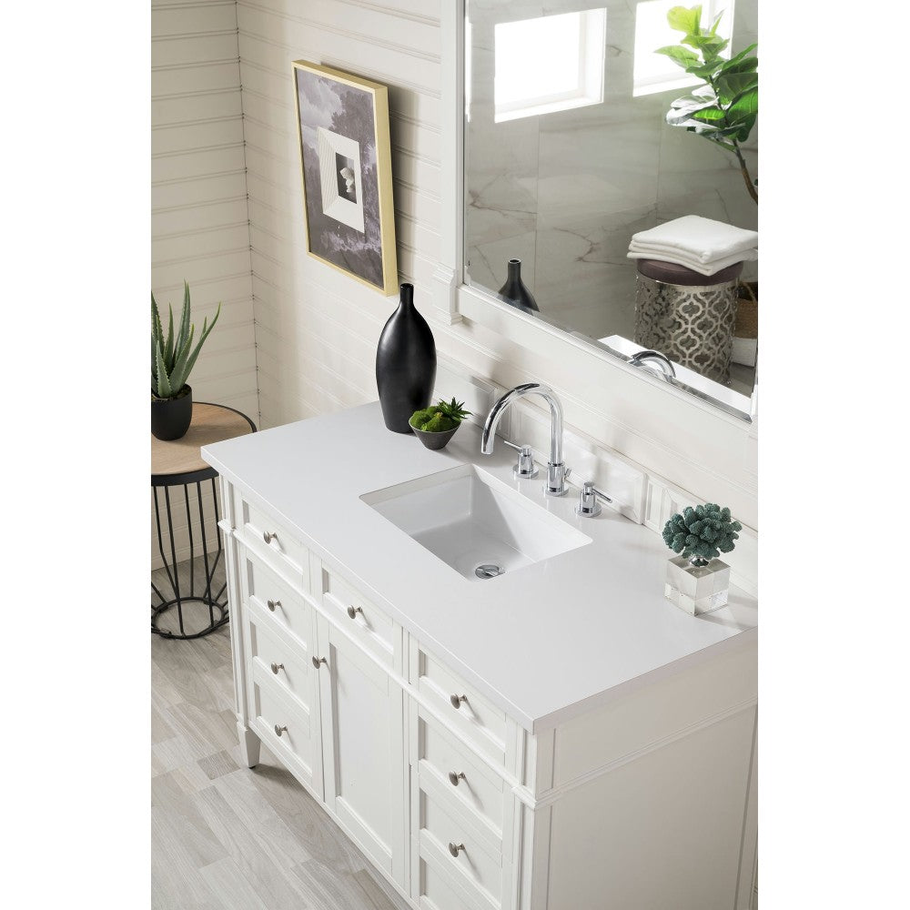 Brittany 48" Bright White Single Vanity w/ 3 CM Classic White Quartz Top