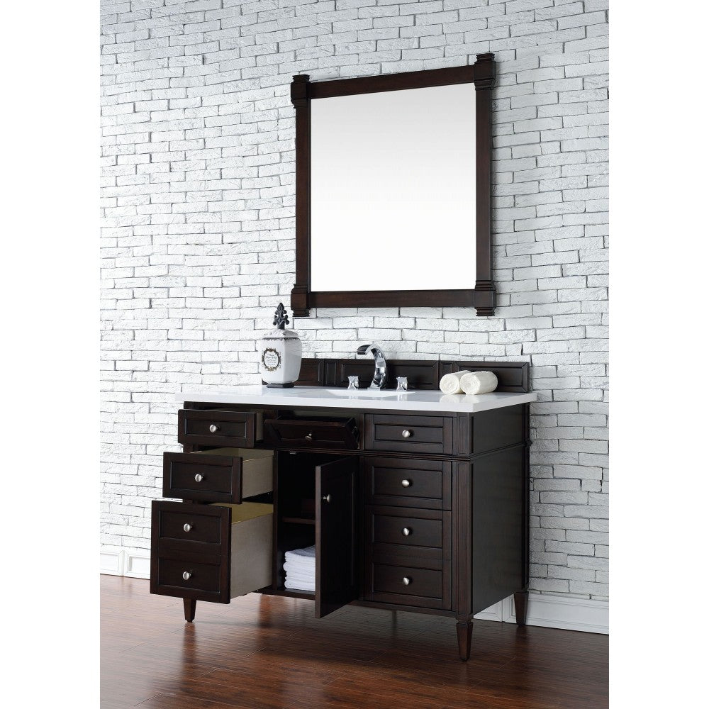Brittany 48" Burnished Mahogany Single Vanity w/ 3 CM Classic White Quartz Top