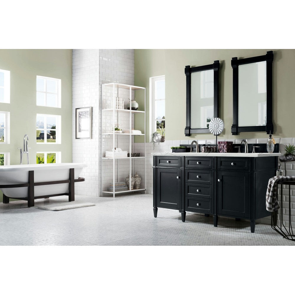 Brittany 60" Black Onyx Double Vanity w/ 3 CM Ethereal Noctis Quartz Top