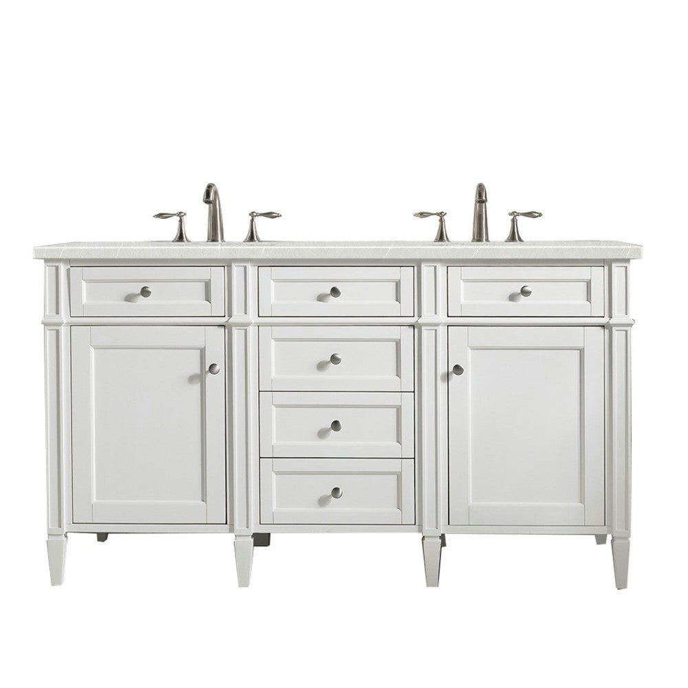 Brittany 60" Bright White Double Vanity w/ 3 CM Eternal Serena Quartz Top