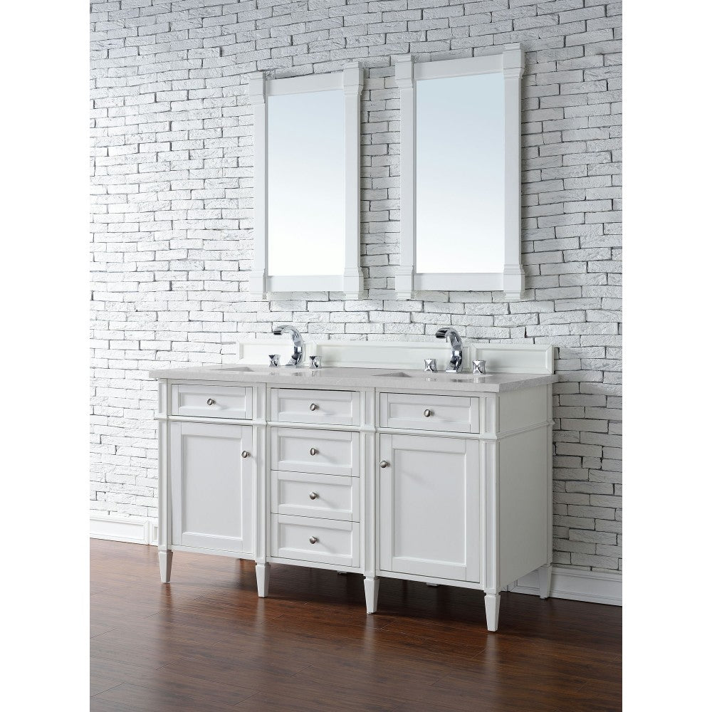Brittany 60" Bright White Double Vanity w/ 3 CM Eternal Serena Quartz Top