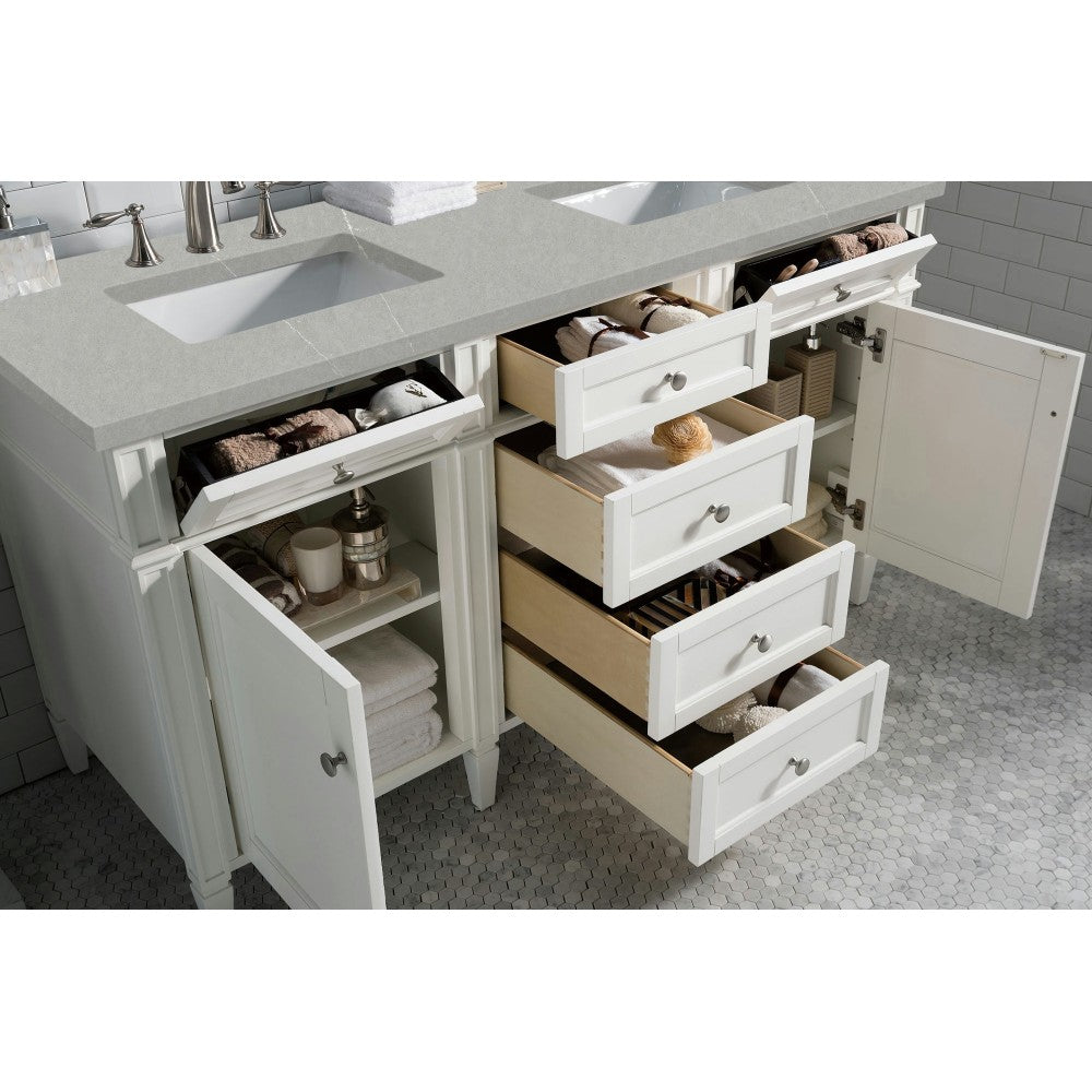 Brittany 60" Bright White Double Vanity w/ 3 CM Eternal Serena Quartz Top