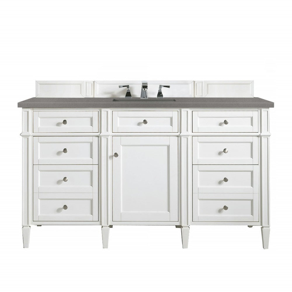 Brittany 60" Bright White Single Vanity w/ 3 CM Gray Expo Quartz Top
