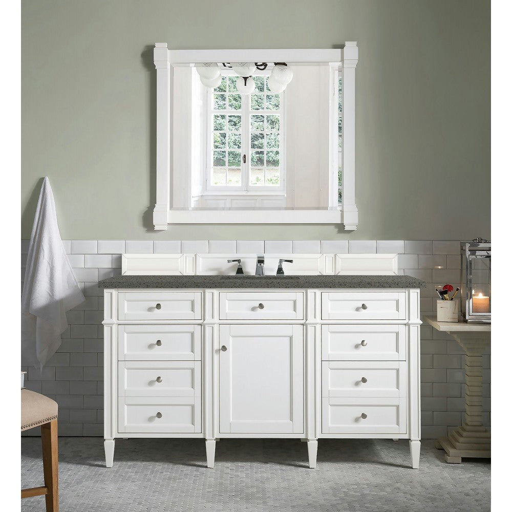 Brittany 60" Bright White Single Vanity w/ 3 CM Gray Expo Quartz Top