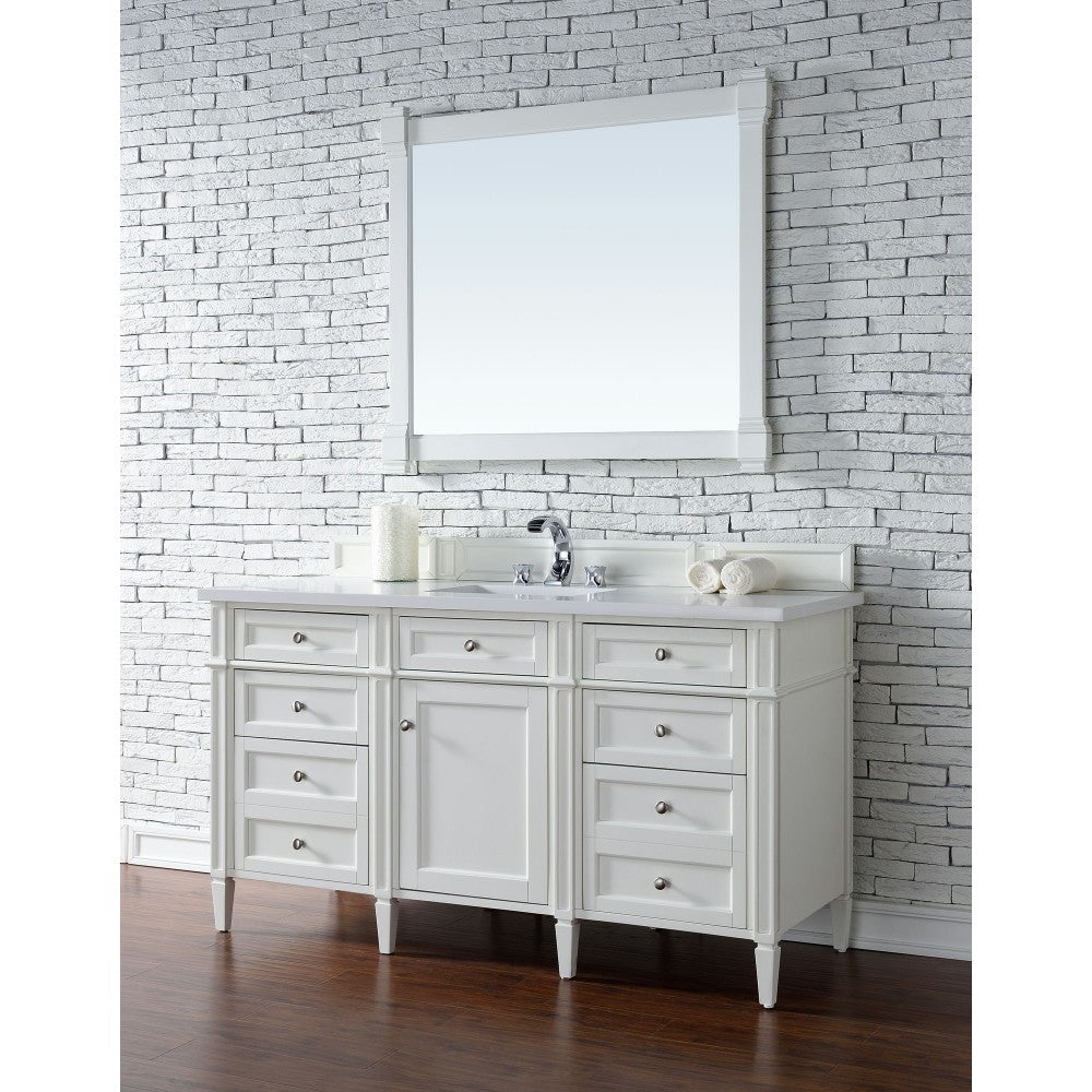 Brittany 60" Bright White Single Vanity w/ 3 CM Classic White Quartz Top