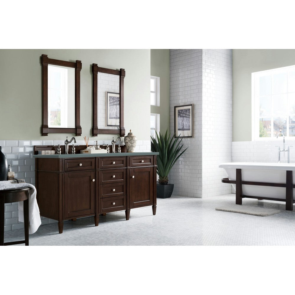 Brittany 60" Burnished Mahogany Double Vanity w/ 3 CM Cala Blue Quartz Top
