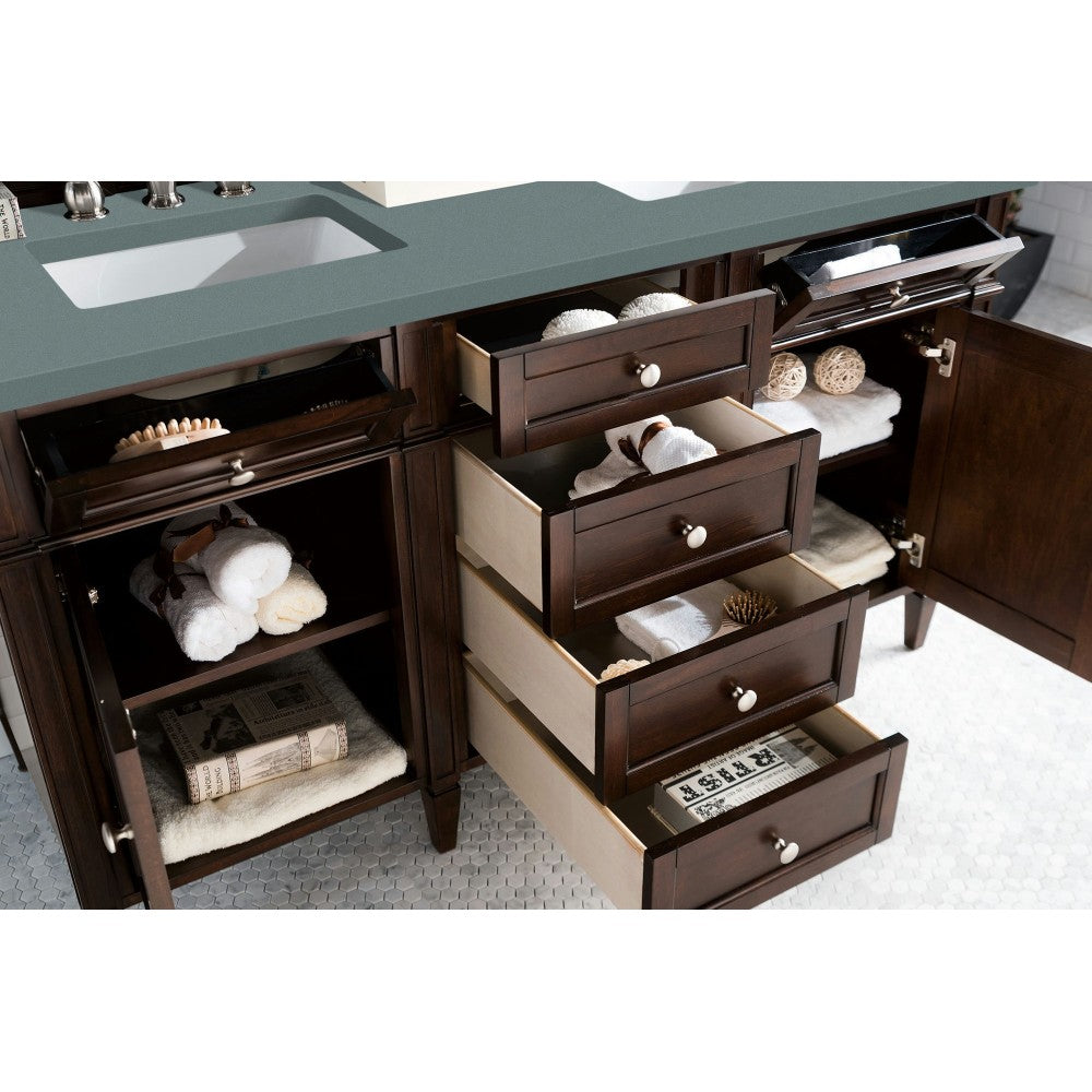 Brittany 60" Burnished Mahogany Double Vanity w/ 3 CM Cala Blue Quartz Top